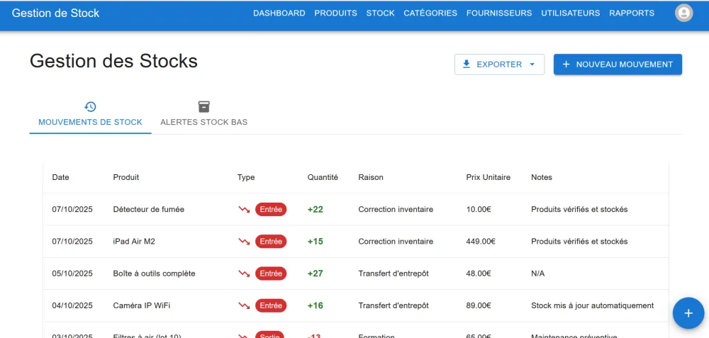 Application de Gestion de Stock pour les Commerçants