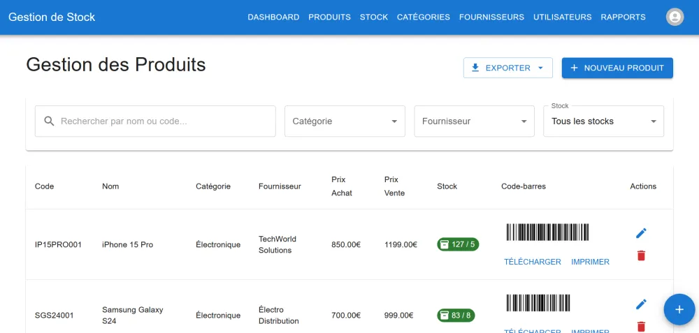 Application de Gestion de Stock pour les Commerçants